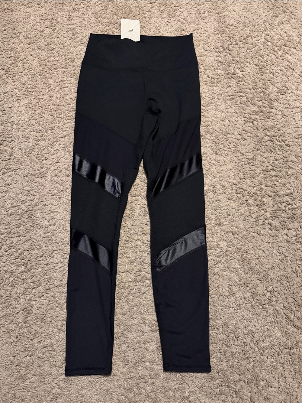 Fabletics Black High-Rise Leggings with Satin Panel Accents